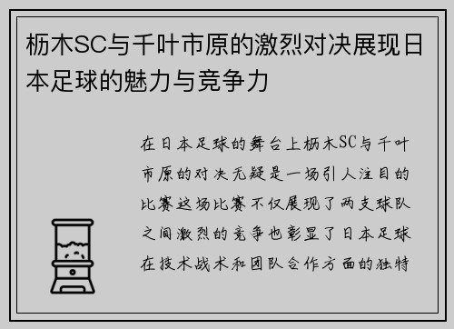 枥木SC与千叶市原的激烈对决展现日本足球的魅力与竞争力